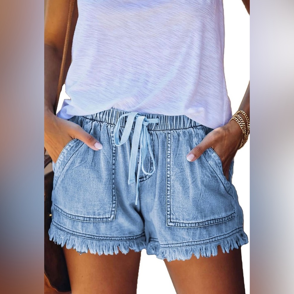 NWT. Yocur trendy baggy casual drawstring lightweight blue jean short. Xs
